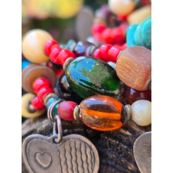 Vintage DON LUCAS Native American Navajo 925 Multi Strand Stone & Charm Bracelet - Picture 6 of 10